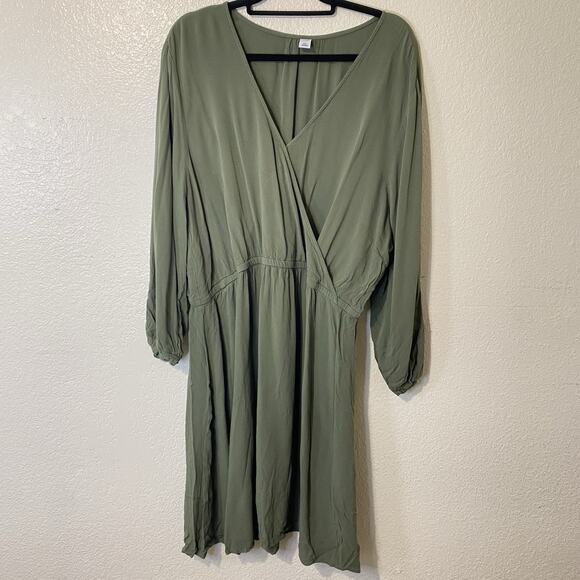 Old Navy Waist Defined Wrap Front Long Sleeve Green V Neck Dress Plus Size XXL - Picture 2 of 8